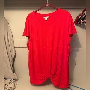 Time and Tru HOT PINK Relaxed Tie Front Short Sleeve T-Shirt